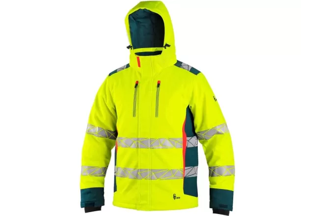 Bunda CXS BEDFORD WINTER, výstražná, zimní, pánská, softshell, žluto-petrolová